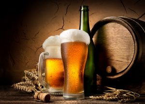 Beer on table of cellar in brewery