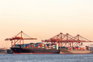 Cargo ships with containers at port